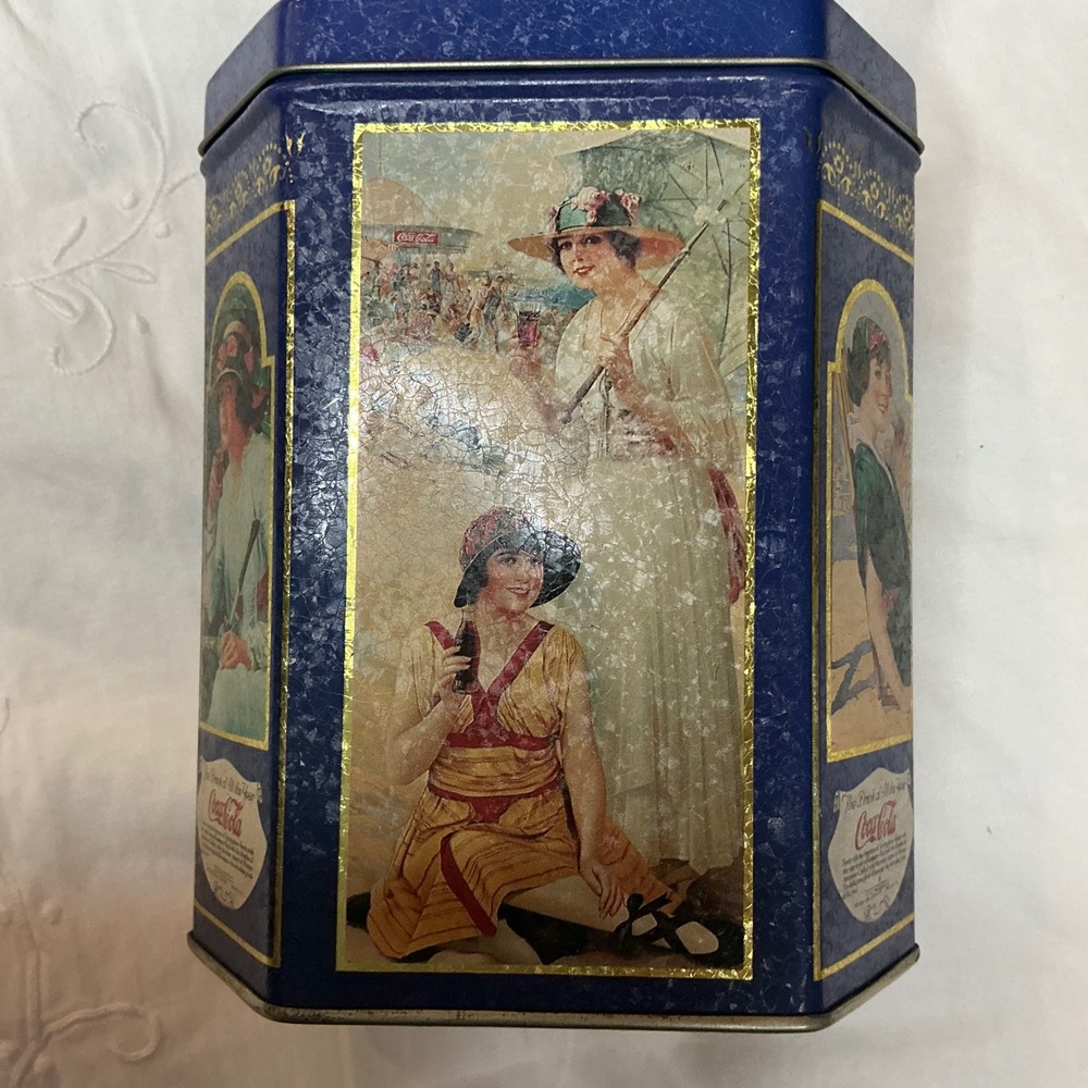 Vintage Coca-Cola Hexagonal Tin Blue The Drink of All the Year 1994 Collectible